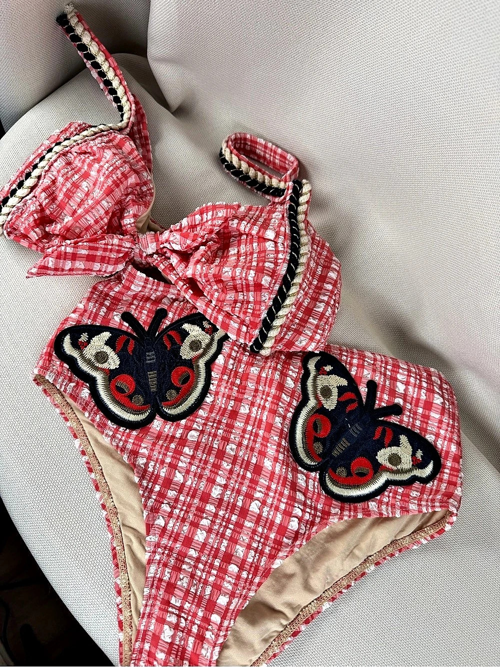 Judith March Plaid Bikini Set in Red & White Size Small